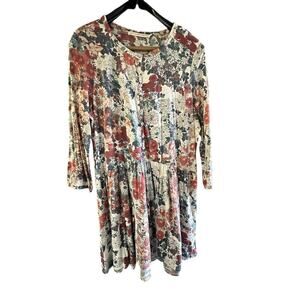 Peruvian Connection Floral Long Sleeve Button Baby Doll Dress Size Medium